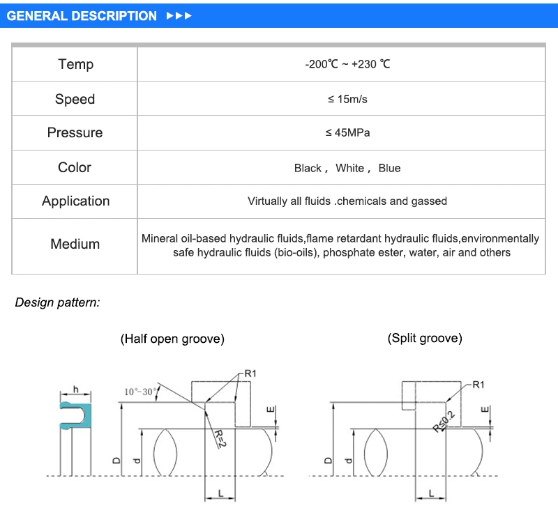 PTFE Spring Energized Seal for Food, Beverage, Medical, Pump, Hydraulic